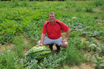 Mike with his largest watermelon